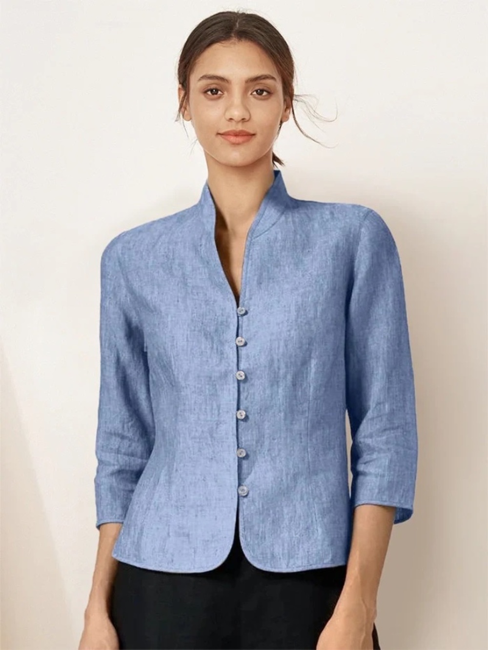 Lintico 100% linen Amelia tailored jacket top Mandarin collar shacket minimalist